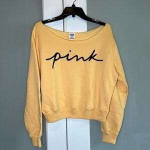 PINK Victoria’s Secret Everyday Open Raw Neck Sweatshirt Size Medium Yellow